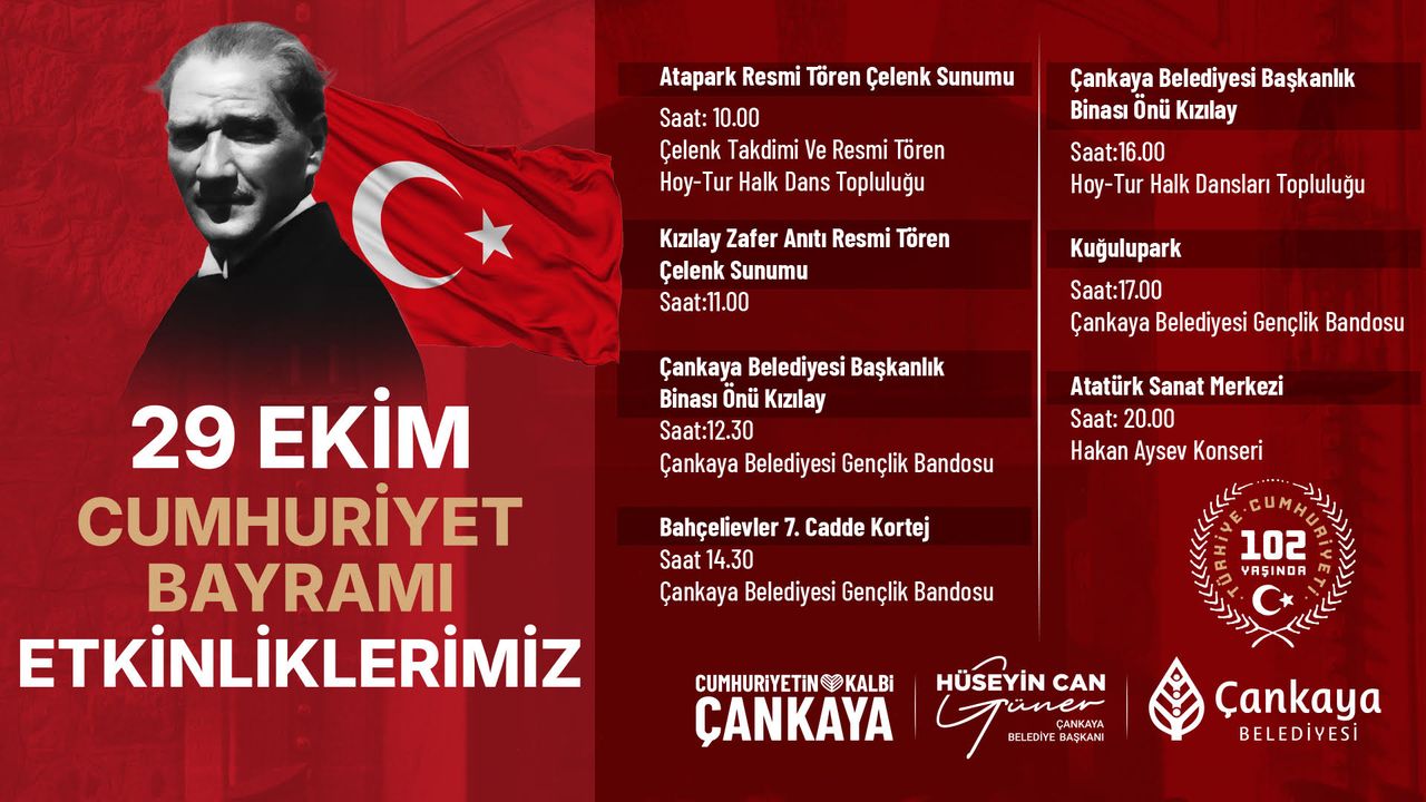 İşte Çankaya'daki 29 Ekim Cumhuriyet Bayramı Etkinlikleri