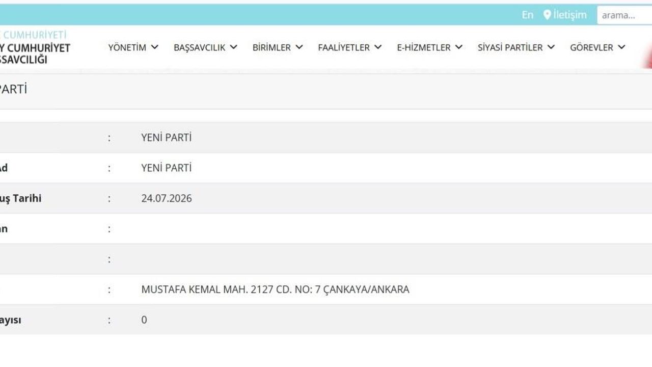 YENİ Parti, Siyasi Partiler Listesine Eklendi