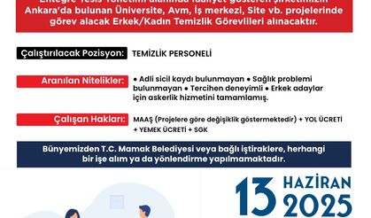 Mamak Belediyesi'nden Temizlik Personeli Alımı Duyurusu