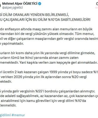 "Kamu Görevlileri İçin Vergi Dilimi Sabitlensin" Çağrısı
