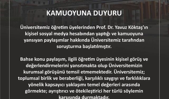 'Gavur Ülkesi' İfadesini Kullanan Akademisyen Hakkında Üniversiteden Soruşturma
