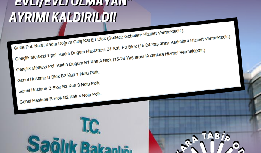 Ankara Tabip Odası: "Merkezi Hekim Randevu Sistemi’ndeki 'Evli/Evli Olmayan' Ayrımı Kaldırıldı"
