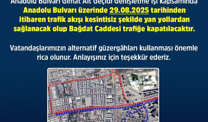 Ankara Büyükşehir Belediyesi, Yarın Bağdat Caddesi'nin Trafiğe Kapatılacağını Bildirdi