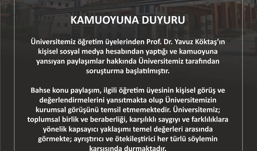 'Gavur Ülkesi' İfadesini Kullanan Akademisyen Hakkında Üniversiteden Soruşturma