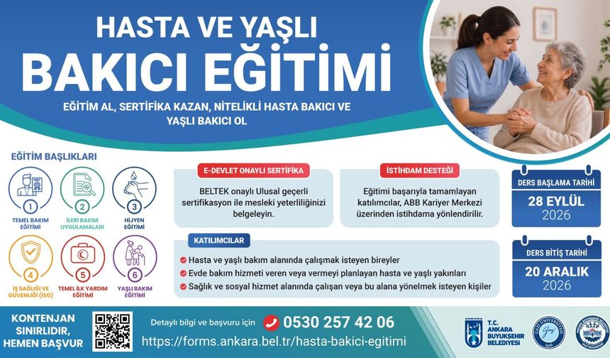 Ankara Büyükşehir Belediyesi'nden “Hasta ve Yaşlı Bakıcı Eğitimi” Programı